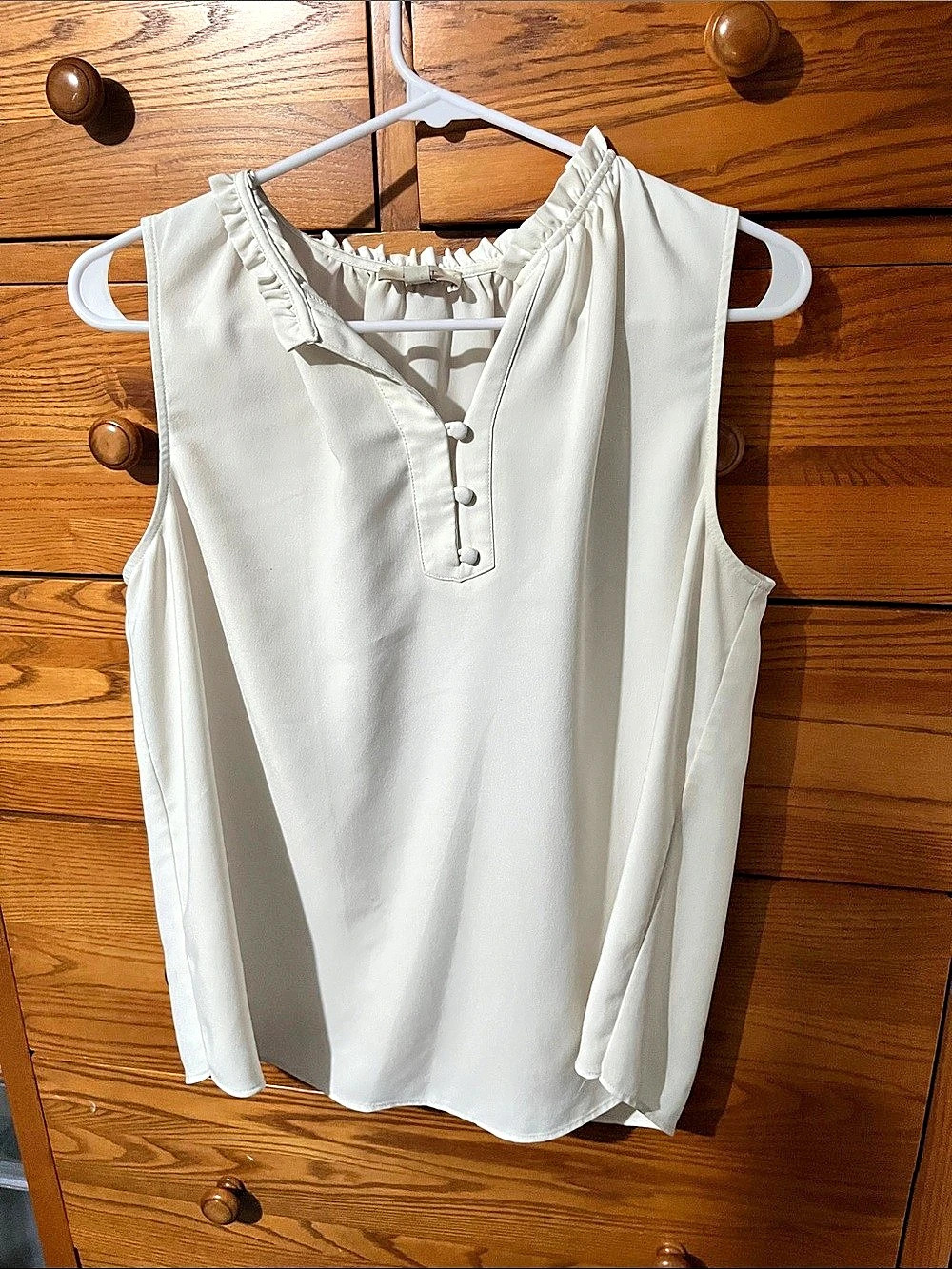 LOFT Sleeveless Ruffle Collar Blouse in White